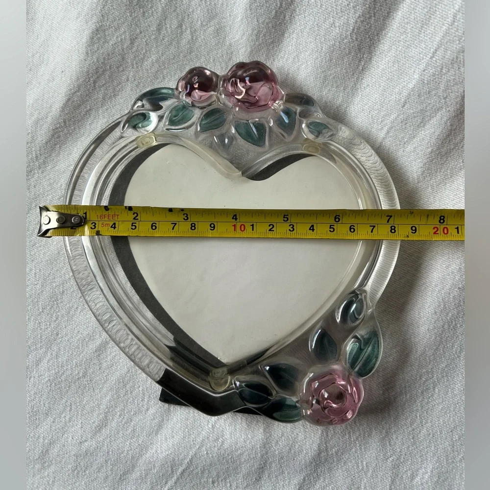 Mikasa Carmen Heart Shaped Picture Frame 90s Crystal Vintage Photo Glass Floral